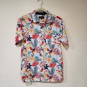 Roark Tropics Button Up Shirt Hawaiian Print Short Sleeves Cotton size Medium